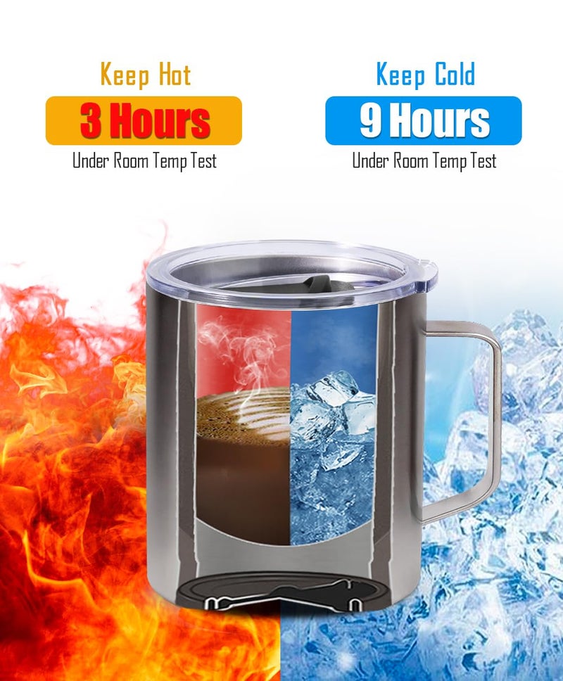 SUNWILL Travel Coffee Mug Set of 2, Insulated Tumbler with Lid, 14 oz Stainless Steel Cup with Handle for Camping, Office, Home, Powder Coated Navy Blue & Wine Red - Image 4